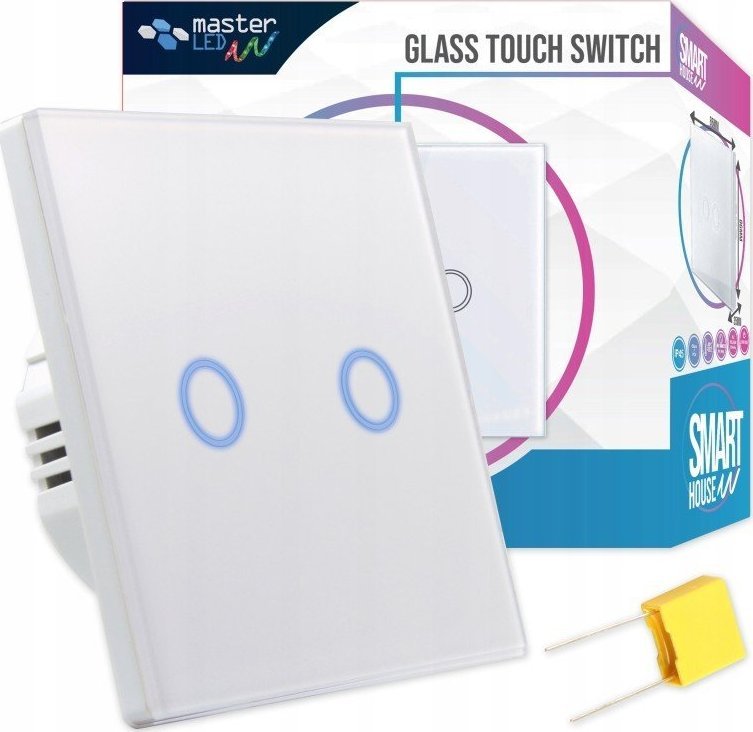Masterled Włącznik dotykowy podwójny szklany czarny lub biały