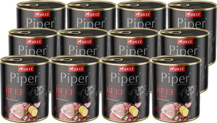 Mokra Karma dla psa Piper Animals z wątróbką wołową i zmiemniakiem zestaw 12 x 800 g