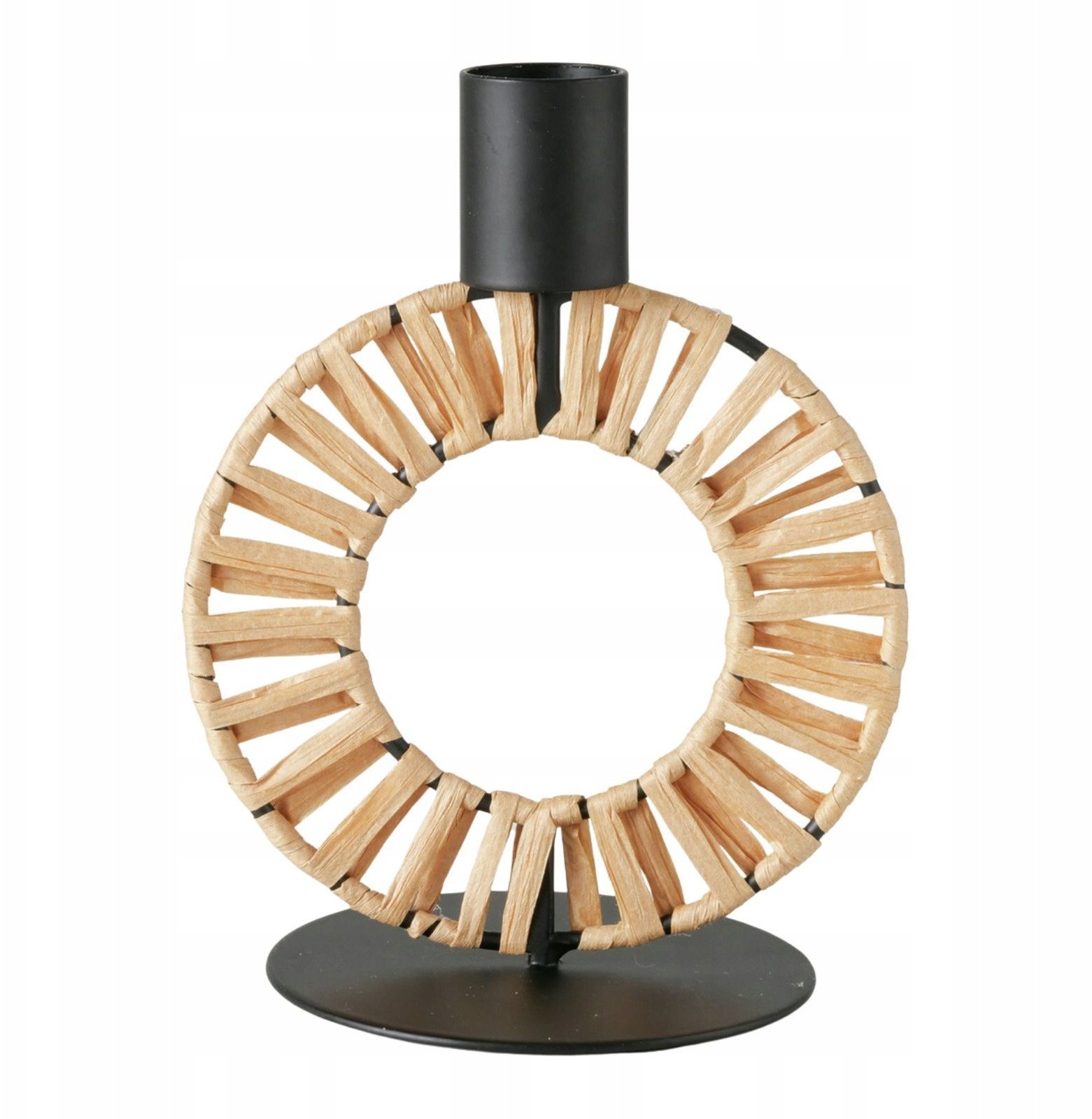 Metalowy świecznik ze słomkową plecionką TOKE, 16 cm