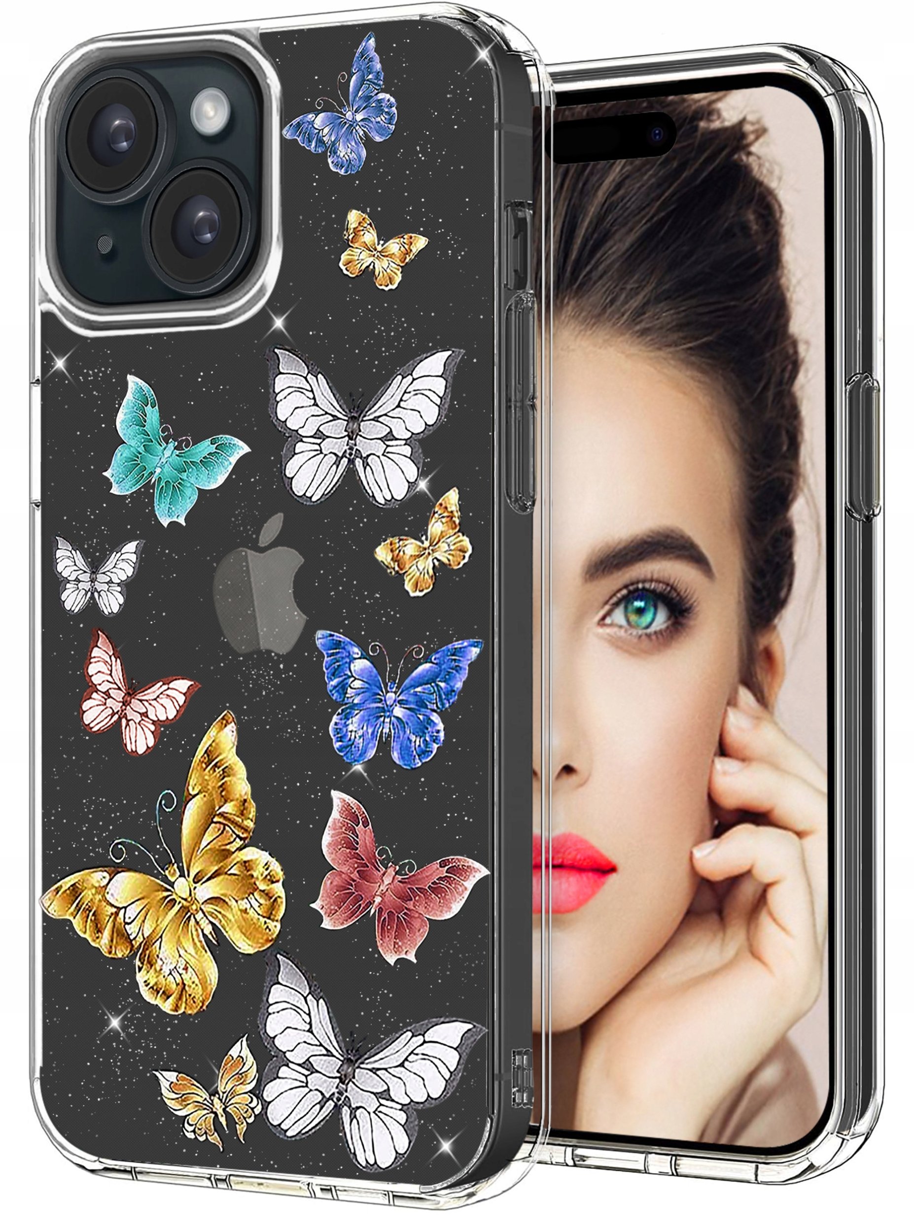 ETUI do Apple iPhone 15 Plus WZORY BROKAT CASE PRZEŹROCZYSTE PLECKI + SZKŁO