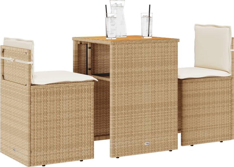 vidaXL 3-cz. zestaw mebli bistro z poduszkami, beżowy, polirattan