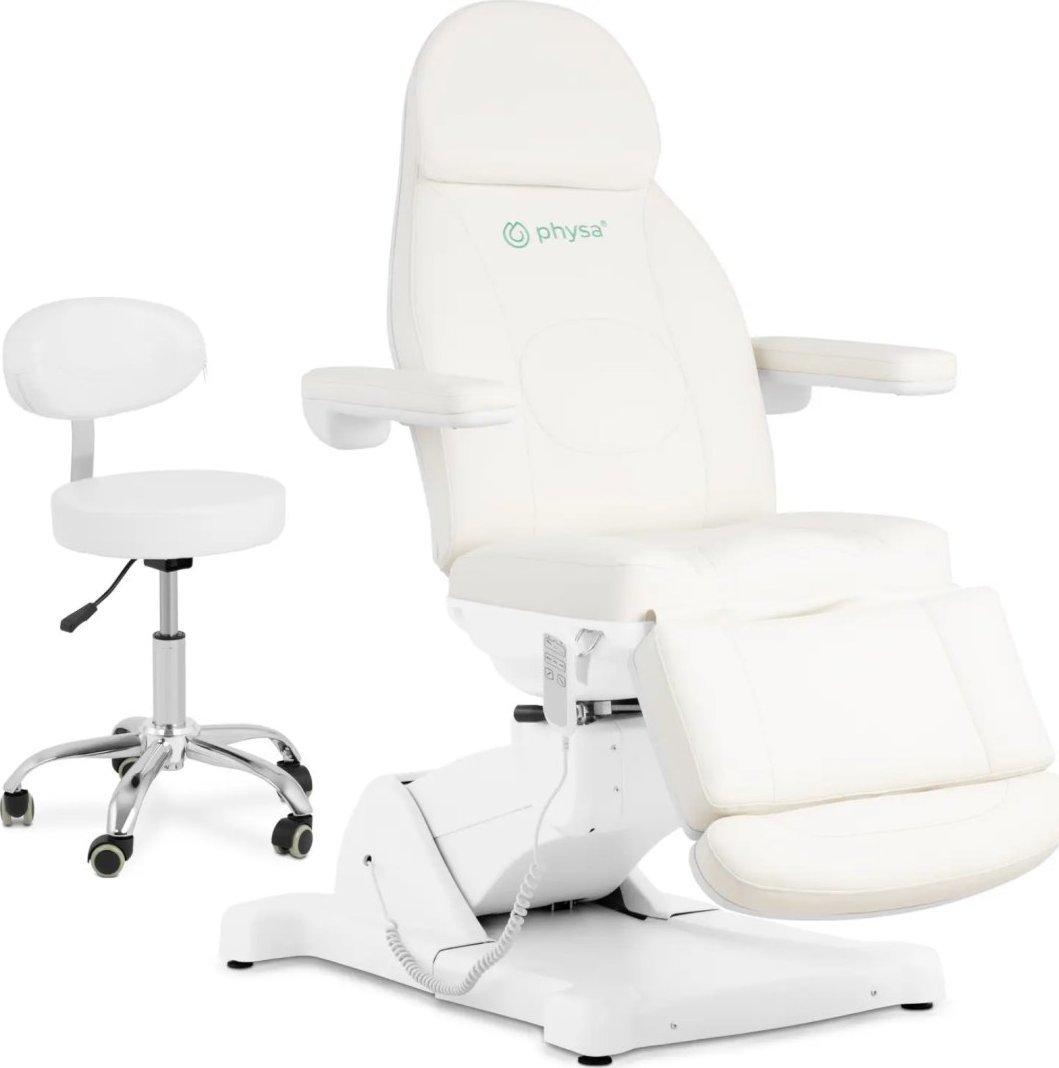 Fotel i krzesło kosmetyczne do masażu tatuażu spa 350 W białe - zestaw Physa