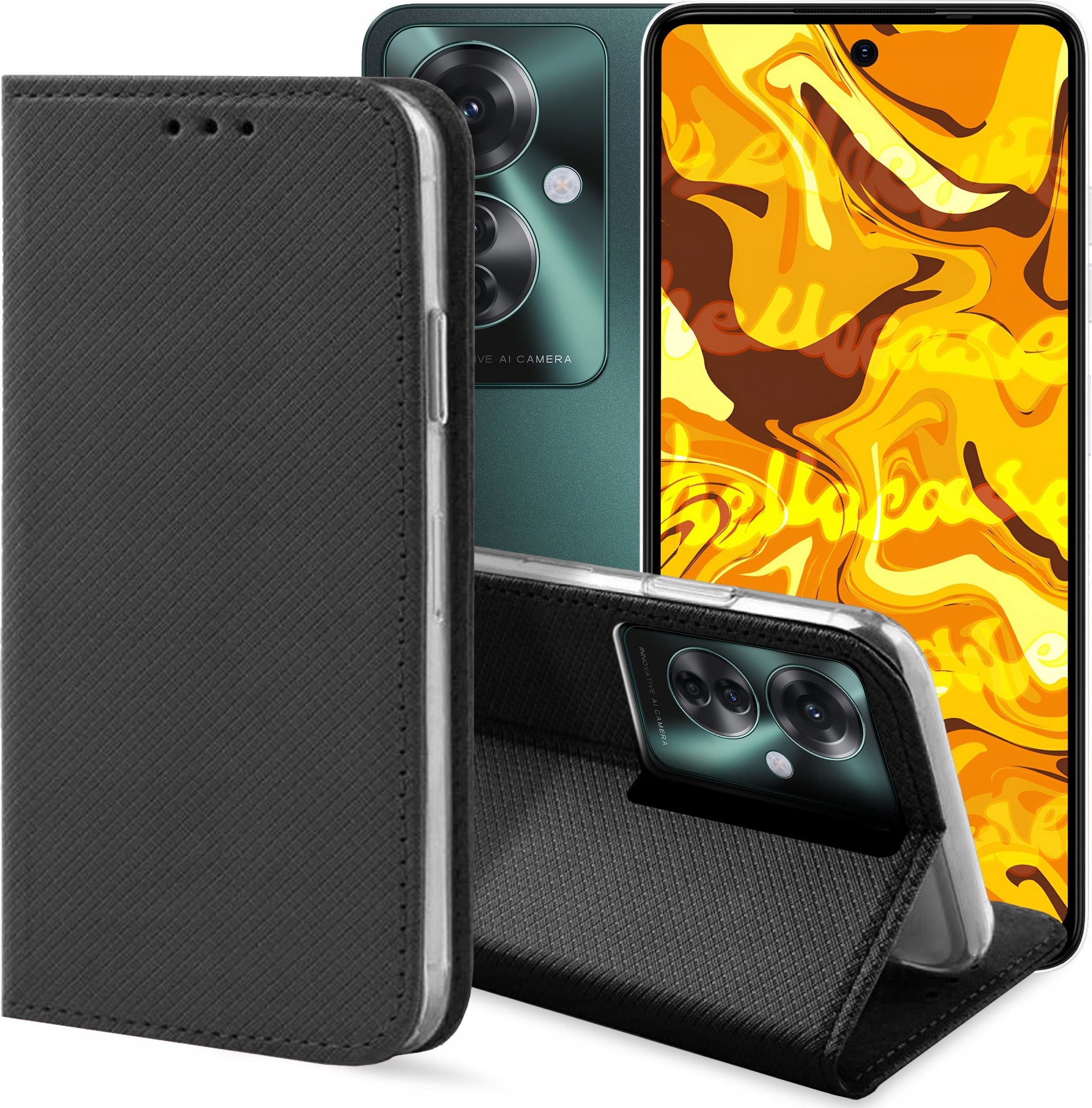 Hello Case ETUI Z KLAPKĄ DO OPPO RENO 11F 5G CZARNE ZAMYKANE MAGNETYCZNE KABURA FLIP
