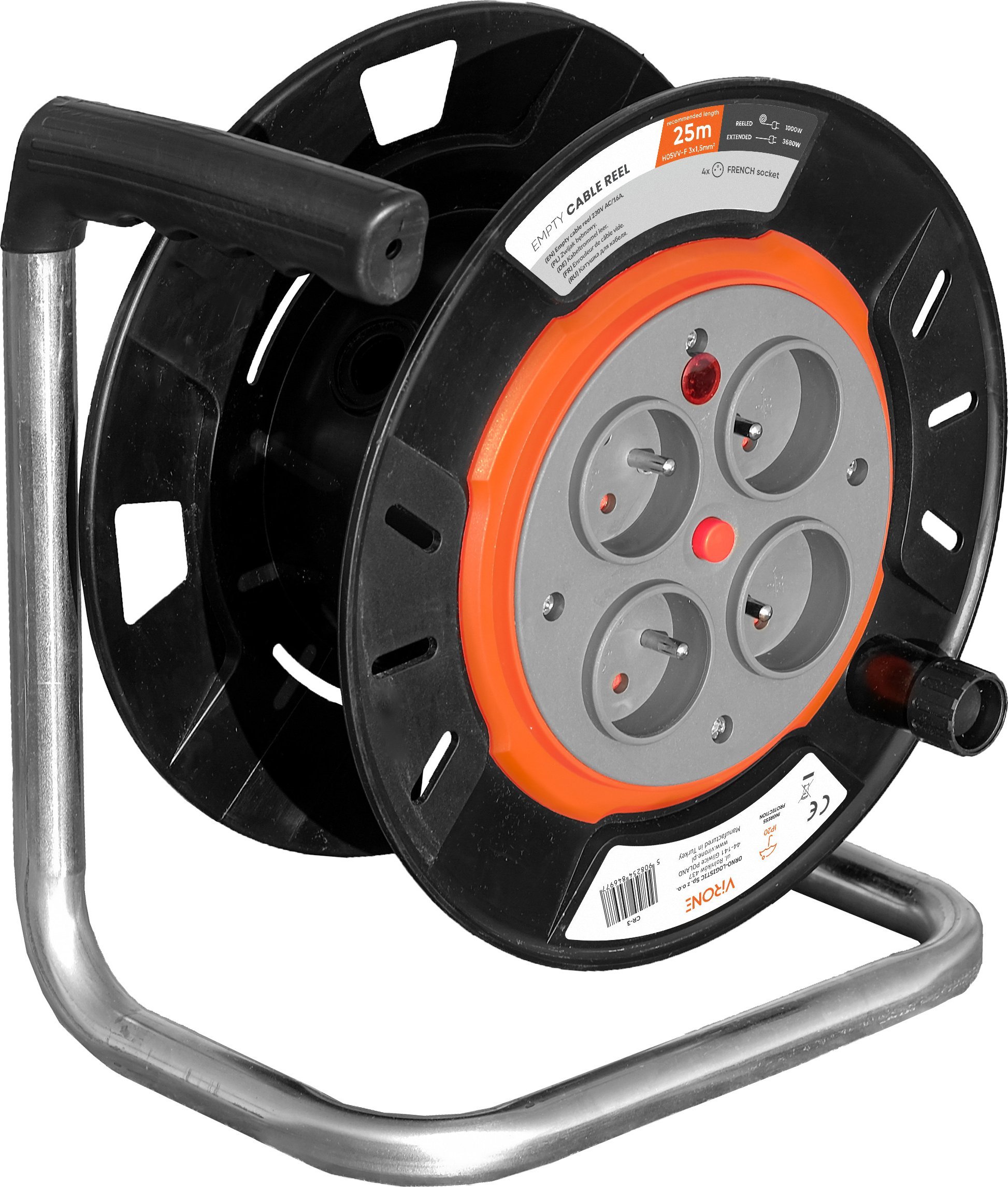 Orno Zwijak bębnowy IP20 4x2P+Z 16A 230V, H05RR-F 3x1,5mm2, 25m