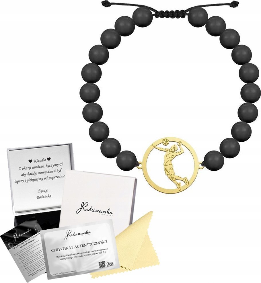 Radziszewska Jewellery Bransoleta Męska Złota Siatkarz Perły Sznurek 925 GRAWER ŻYCZENIA GRATIS