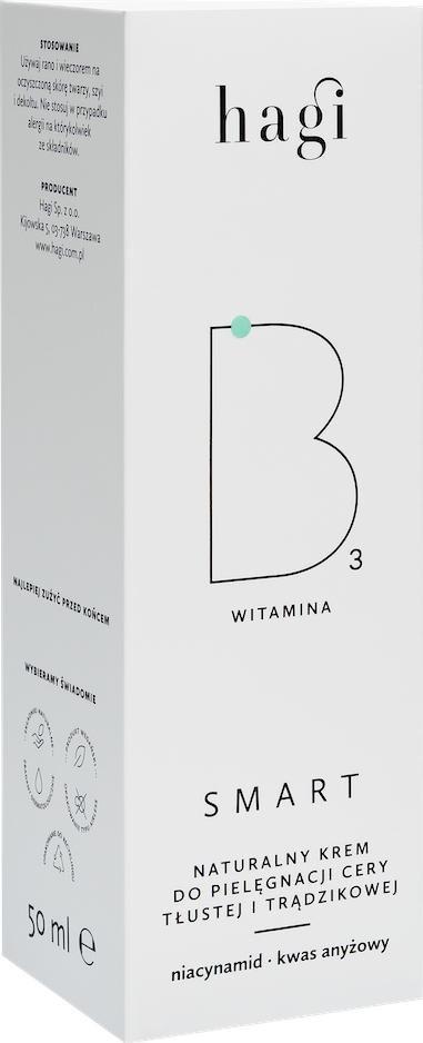 Hagi Smart B, naturalny krem do pielęgnacji cery tłustej i trądzikowej z niacynamidem 50 ml
