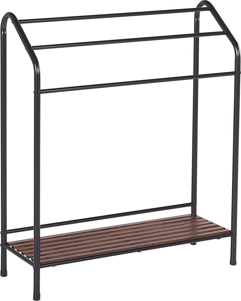 Beliani Stojak na ręczniki z półką 72 x 85 cm czarny z ciemnym drewnem MURIVA