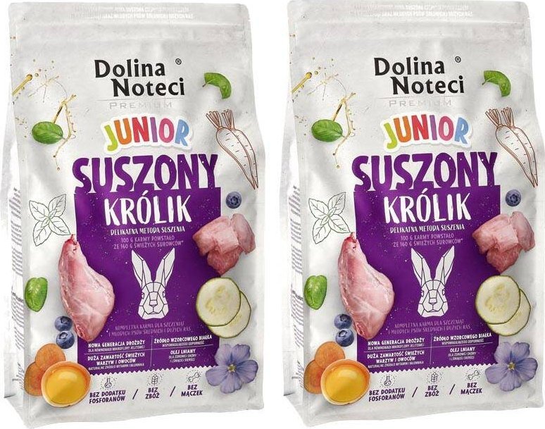 Karma suszona dla psa Dolina Noteci Premium junior królik zestaw 2 x 4 kg