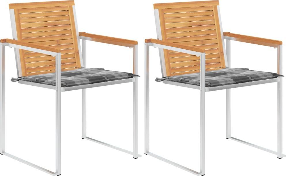 vidaXL vidaXL Krzesła ogrodowe z poduszkami, 2 szt., drewno tekowe i stal