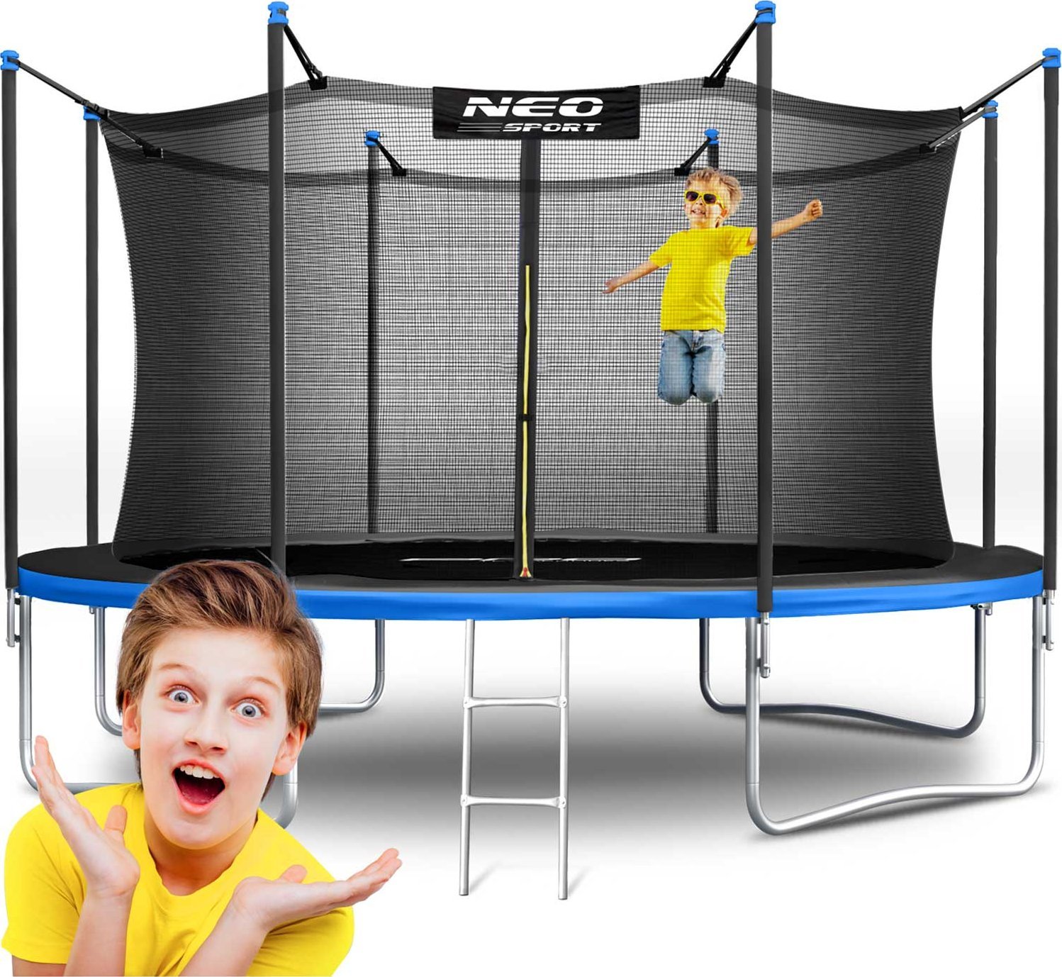 Trampolina ogrodowa Neo-Sport NeoSport Trampolina ogrodowa 12ft/374cm z siatką wewnętrzną i drabinką