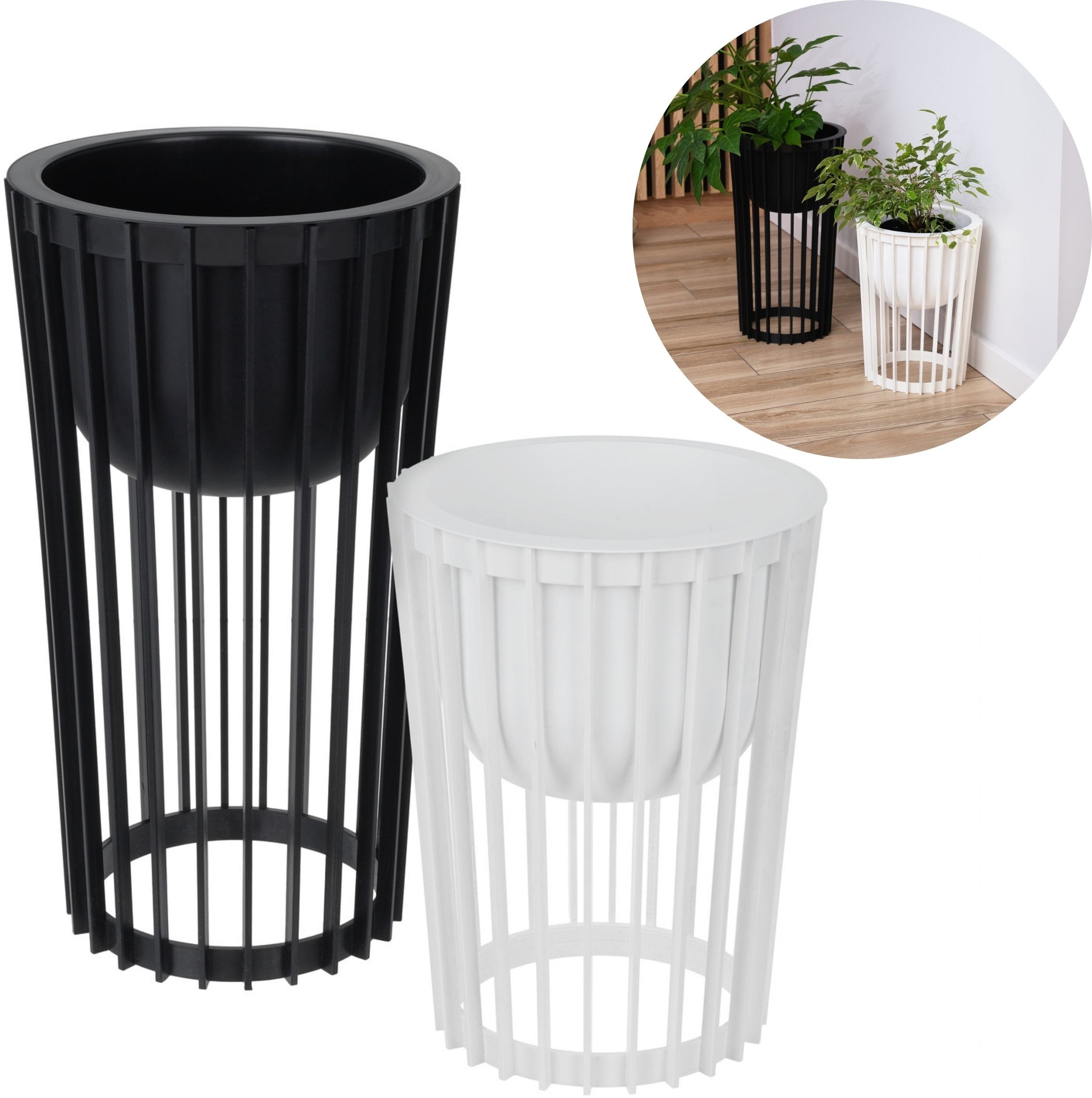 2x Kwietnik dwustronny Standy 40h + 54h Stojak na kwiaty + wkład wewnętrzny