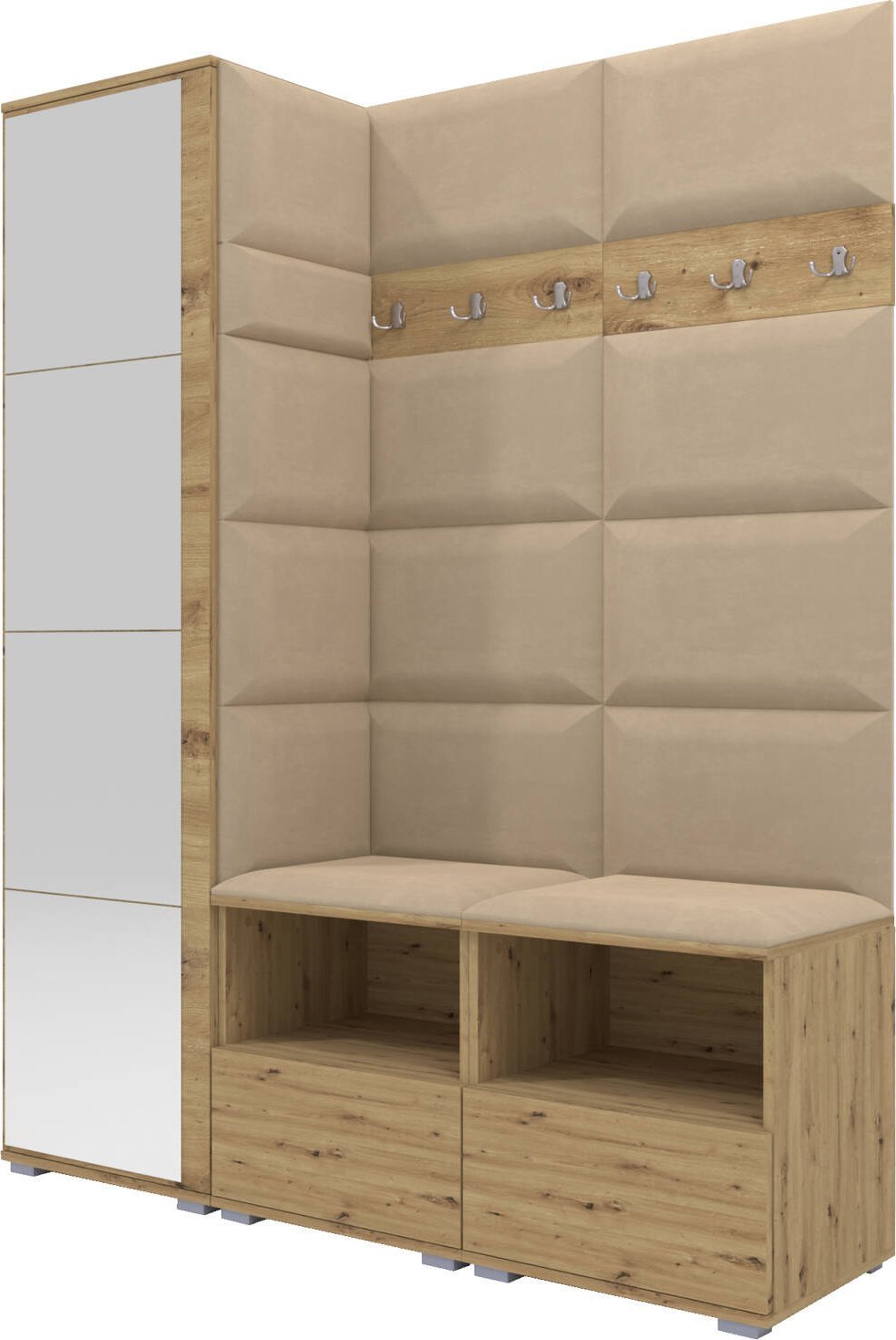 Ravio Tapicerowana garderoba Nela II z lustrem - kolor dąb artisan + tkanina Trinity 04