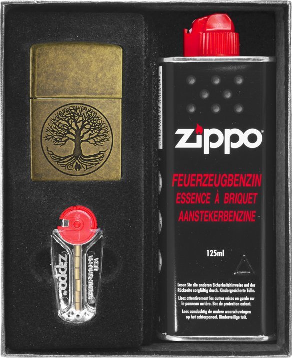 Zestaw ZIPPO Zapalniczka TREE OF LIVE ANTIQUE BRASS Prezentowy No1