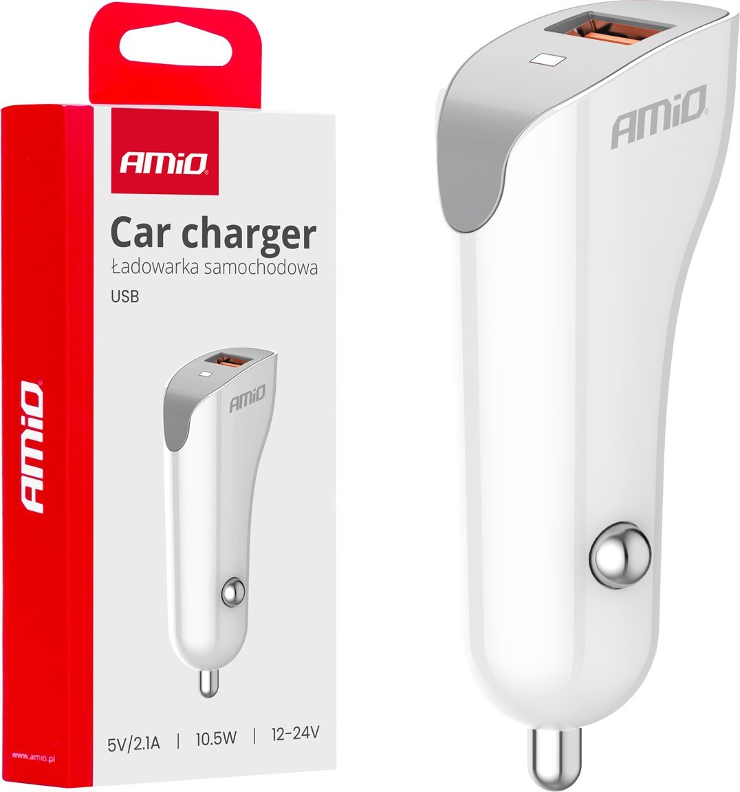 Ładowarka AMiO Ładowarka samochodowa usb-a 2.1a amio-03873