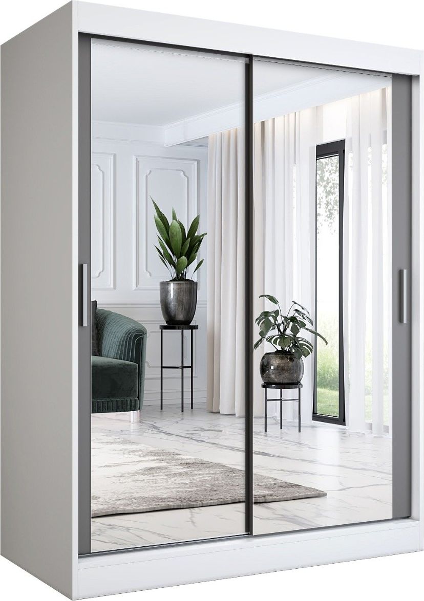 MKPOL Szafa przesuwna MODUO COMFORT 150 biała mat/antracyt z dwoma lustrami