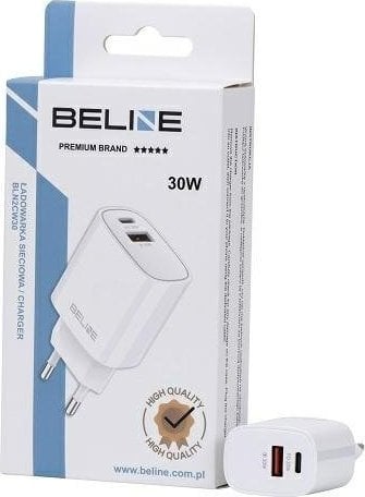 Ładowarka Beline Ładowarka sieciowa 30W GaN USB-C + USB-A, biała
