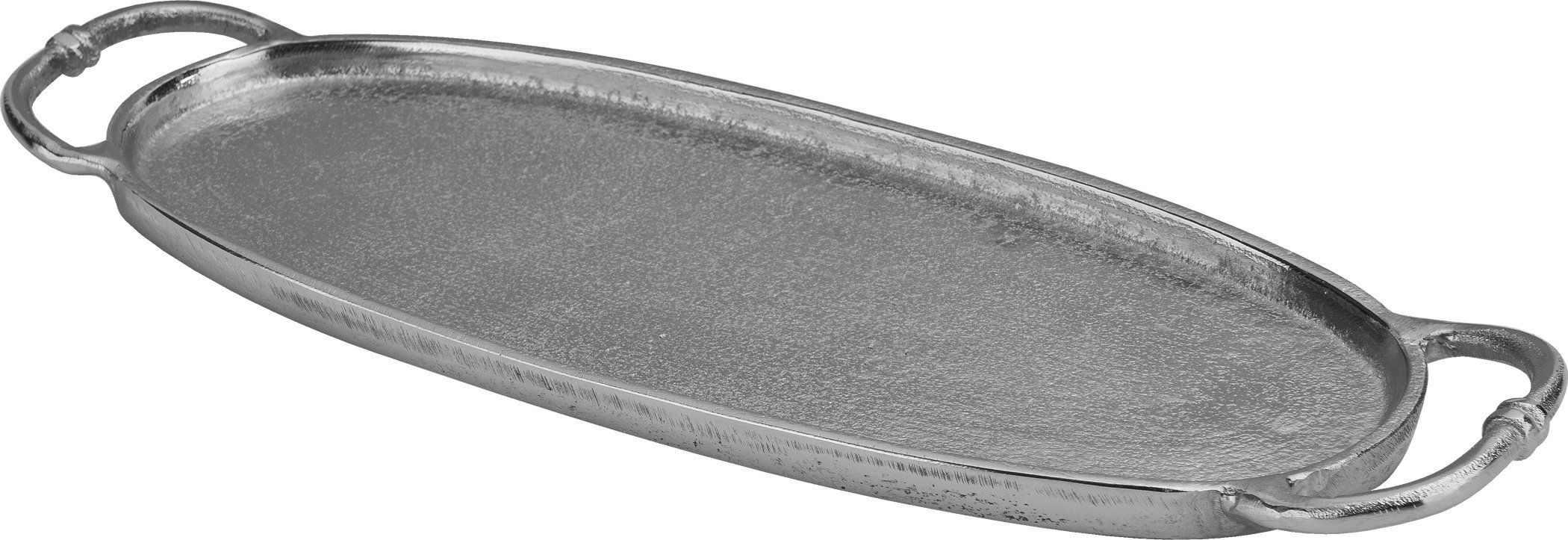 Taca ozdobna patera metalowa z uchwytem srebrna 43 cm