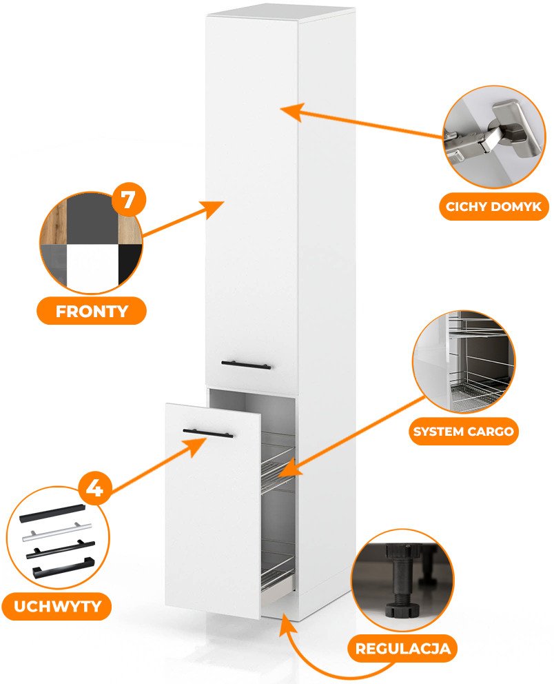 słupek kuchenny stojący na nóżkach 30cm szafka cargo s30 spremium biały mat