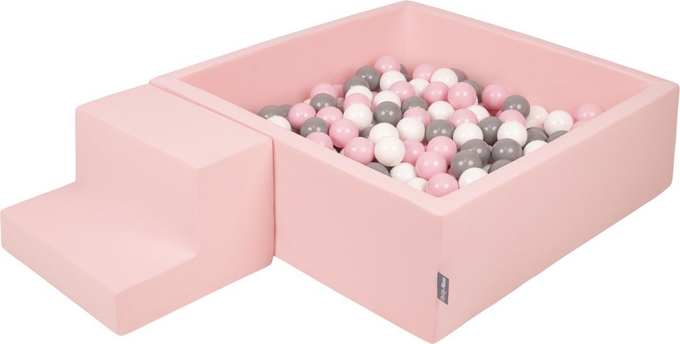 KiddyMoon Piankowy plac zabaw PPZP-KW30D-122 z piłeczkami różowy: biały-szary-pudrowy róż basen 100/schodek Zabawka plac zabaw
