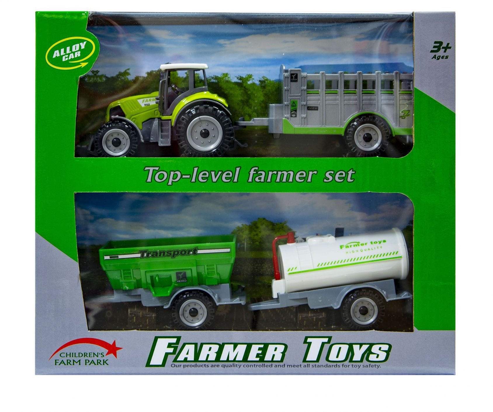 Traktor z wymiennymi przyczepami zielony