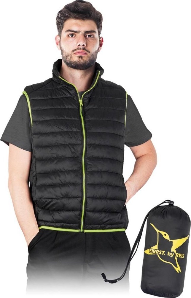 R.E.I.S. GREENBOM - bezrękawnik ocieplany - poliester tafta 190T, stójka, zamek błyskawiczny, worek transportowy M