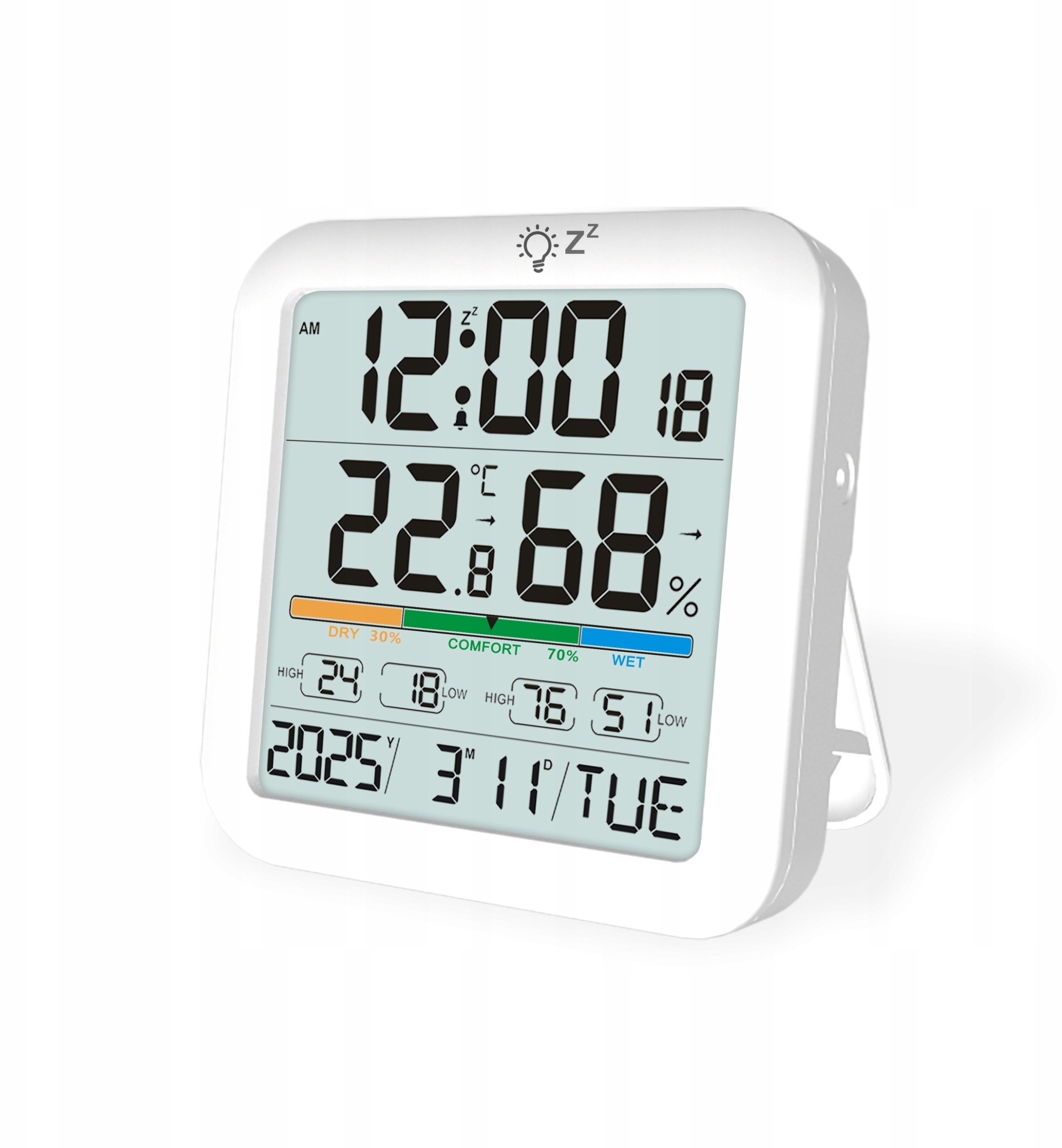 TERMOMETR HIGROMETR ELEKTRONICZNY SONDA STACJA POGODY ZEGAR BEZPRZEWODOWY