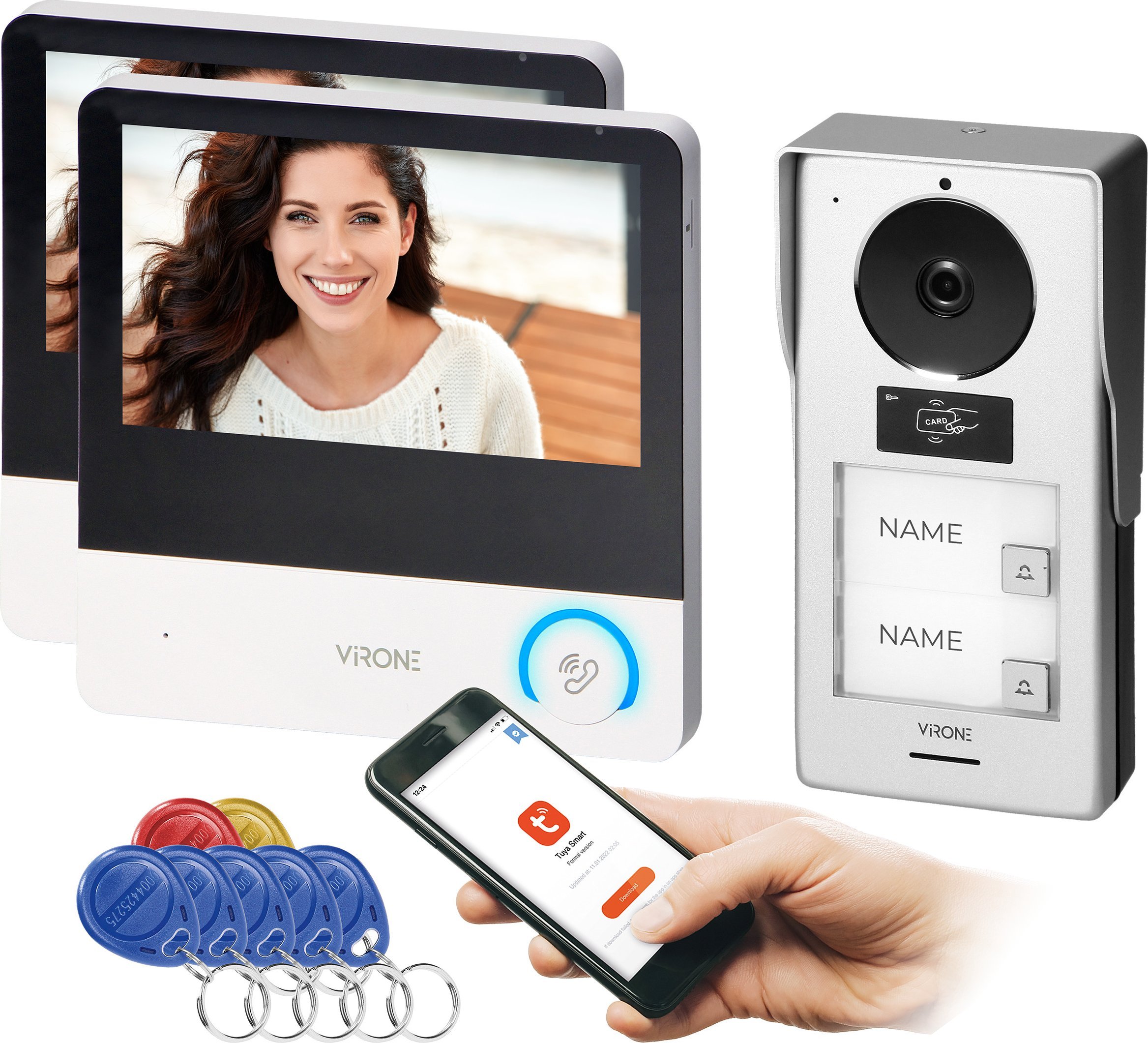 Orno PAVONIS MULTI, zestaw wideodomofonowy dwurodzinny, 4-żyłowy, 7", Wi-Fi, ekran dotykowy, Full HD, RFID