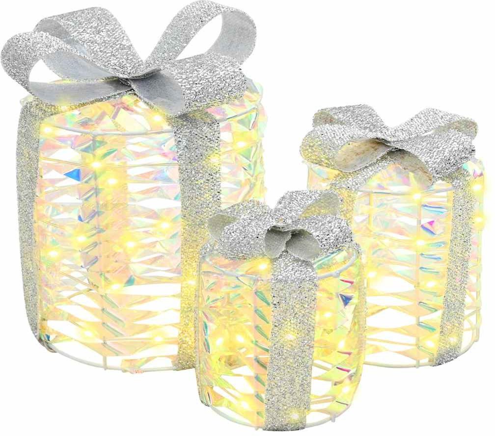 vidaXL Dekoracja Pudełka Prezentowego 3 pcs Ciepła biel PET