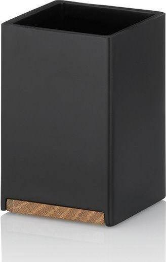 Kela kubek łazienkowy, żywica polimerowa/drewno dębowe, 7 x 7 x 11 cm, czarny