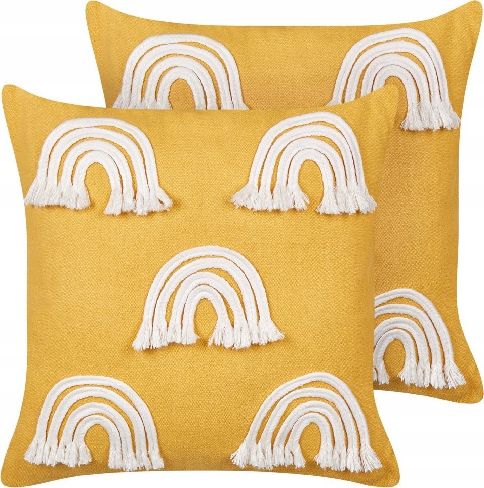 Beliani 2 bawełniane poduszki dekoracyjne motyw tęczy 45 x 45 cm żółte LEEA
