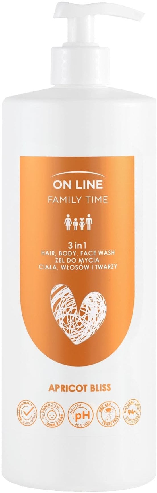 ON LINE Family Time Żel do mycia ciała ,włosów i twarzy 3w1 - Apricot Bliss 850 ml