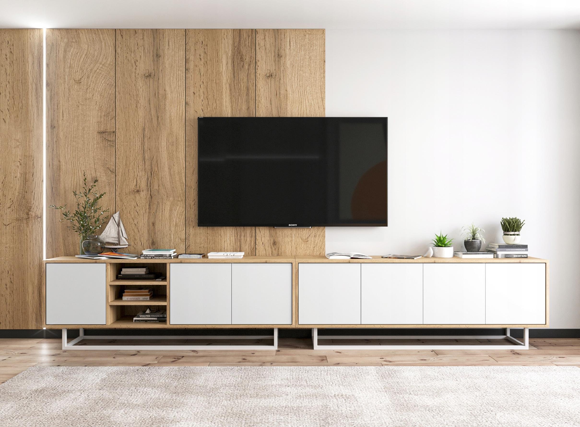 Meble Lindner Szafka RTV Loft Komoda RTV Loft Biały MAT 300 cm