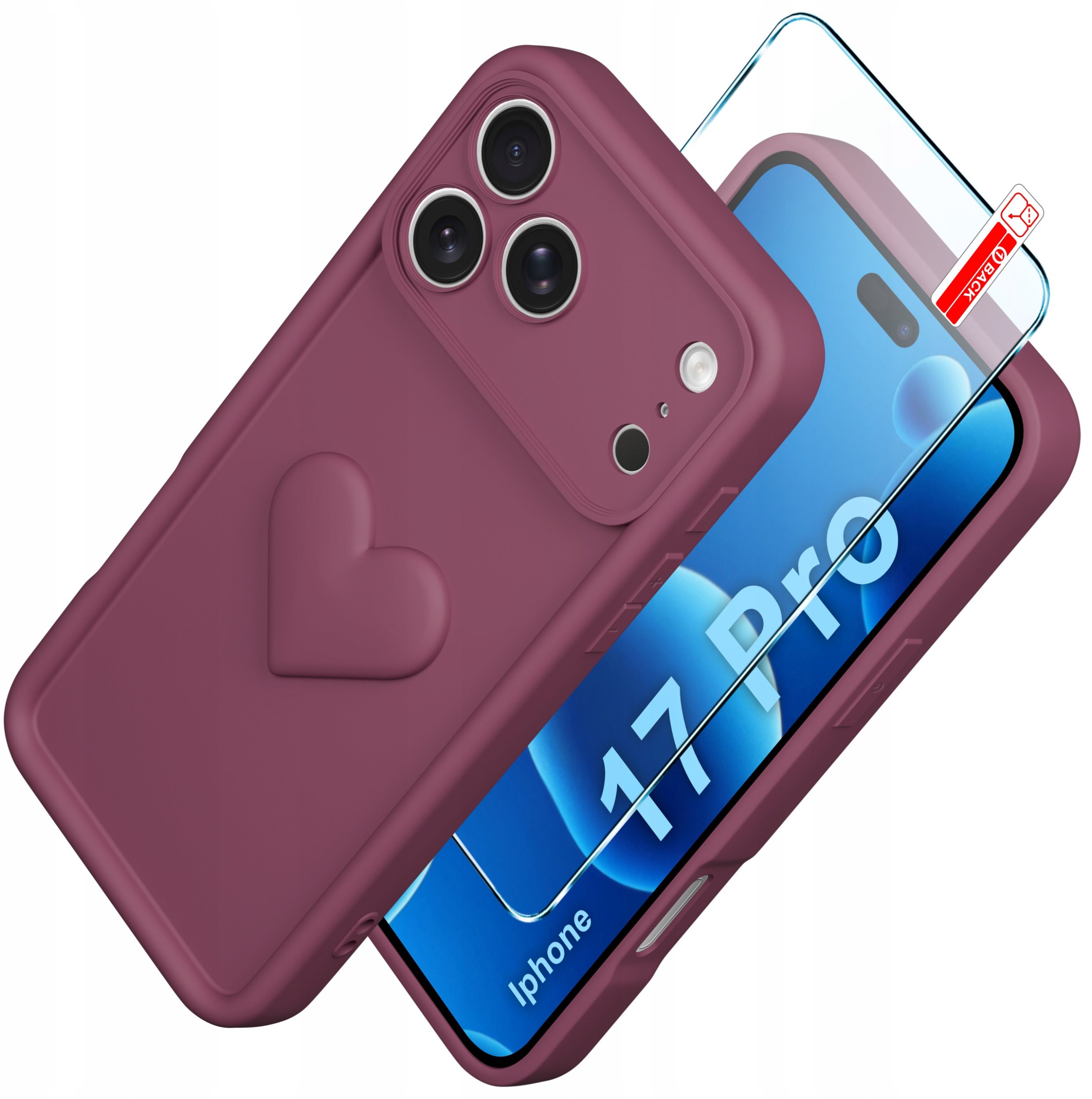 Etui do iPhone 17 Pro CASE silikonowe MATOWE serce + Szkło ochronne 9H