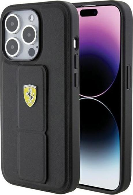 Ferrari Grip Stand Metal Logo - Etui iPhone 15 Pro Max (czarny)