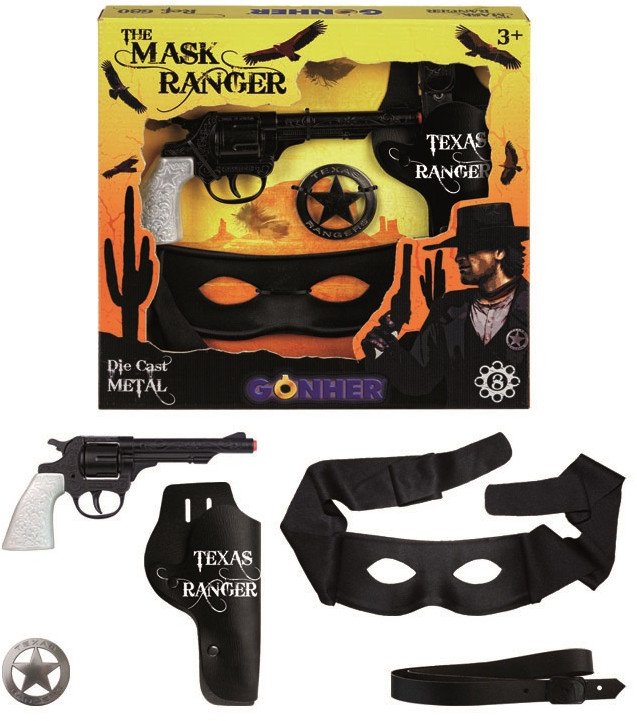 Zestaw kowbojski z maską, odznaką, kaburą, paskiem i rewolwerem GONHER 680/6