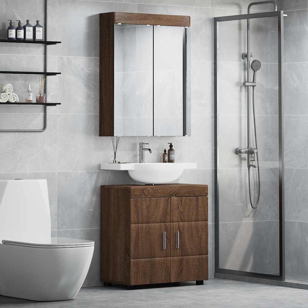 vidaXL Zestaw mebli łazienkowych z półką z drzwiami TULUM Brązowy dąb