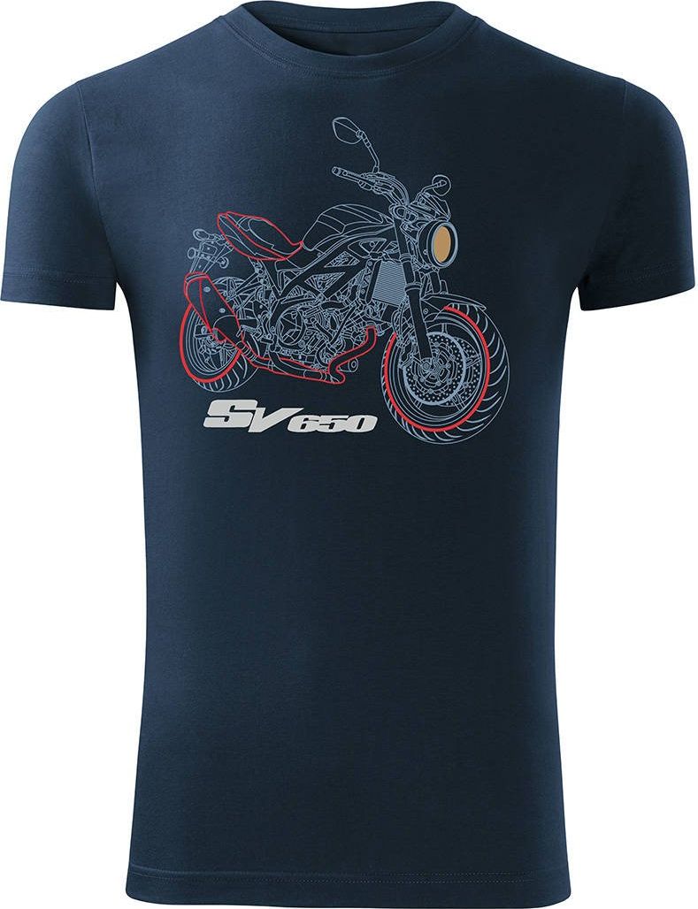 Topslang Koszulka motocyklowa z motocyklem SUZUKI SV 650 męska granatowa SLIM M