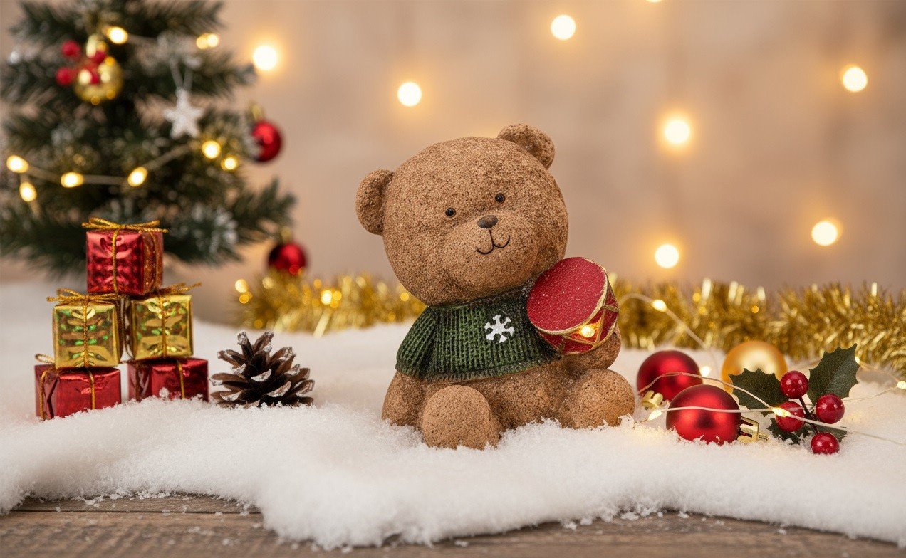 Figurka świąteczna Miś z bębenkiem Led 15 cm