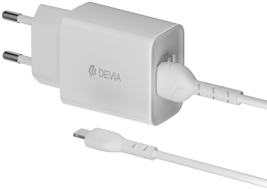 Devia ładowarka sieciowa Smart 2x USB 2,4A biała + kabel Lightning