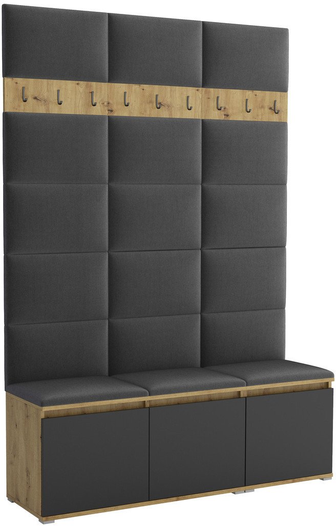 Tapicerowana garderoba Noris III - kolor artisan z czarnym frontem + tkanina Trinity 15