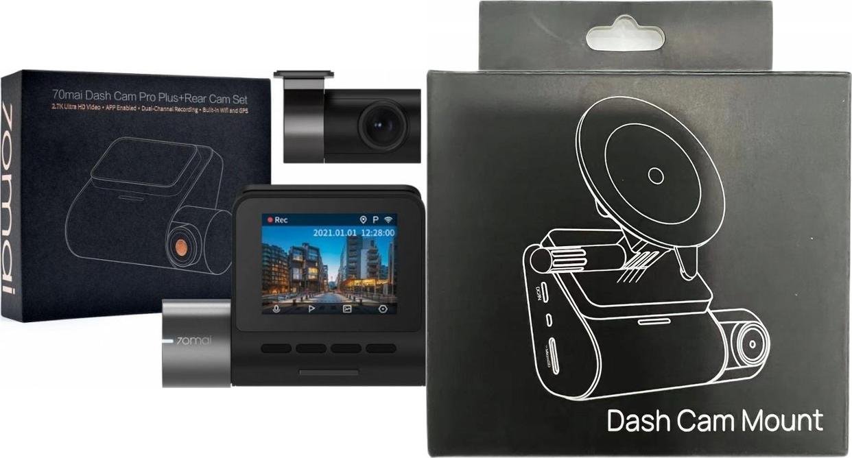 Wideorejestrator 70mai A500S Czarny + tylna kamera RC06 + uchwyt A500S