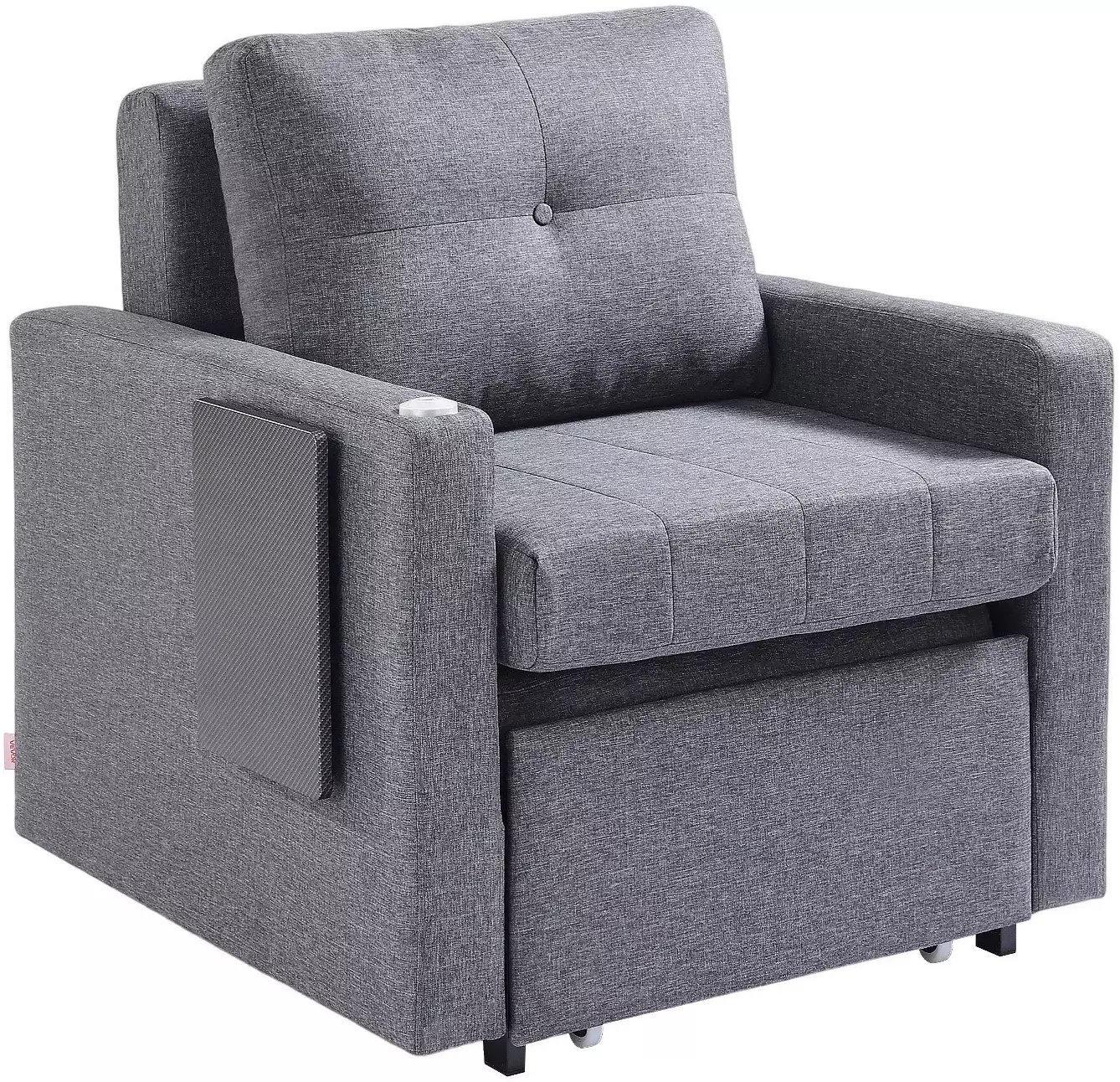 Sofa rozkładana 1-osobowa szara z pojemnikiem i regulowanym oparciem