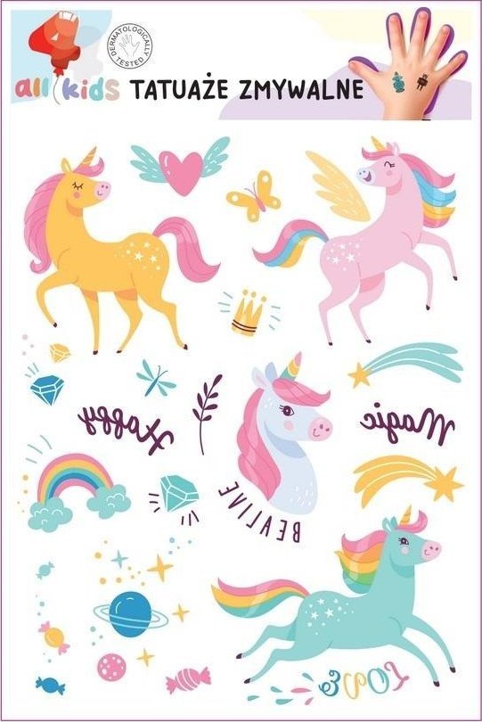 Tatuaże zmywalne dla dzieci Tęczowe jednorożce