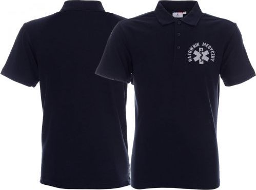 LPP - Promostars Koszulka Polo ratownicza granatowa męska odblaskowa FUNKCYJNA - nadruk przód