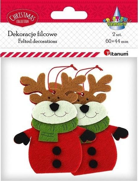 Zawieszki filcowe 3D renifery 75x90mm 2szt