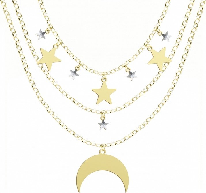 Radziszewska Jewellery Potrójny Naszyjnik Złoty Księżyc z Gwiazdkami 925 Prezent DEDYKACJA GRATIS