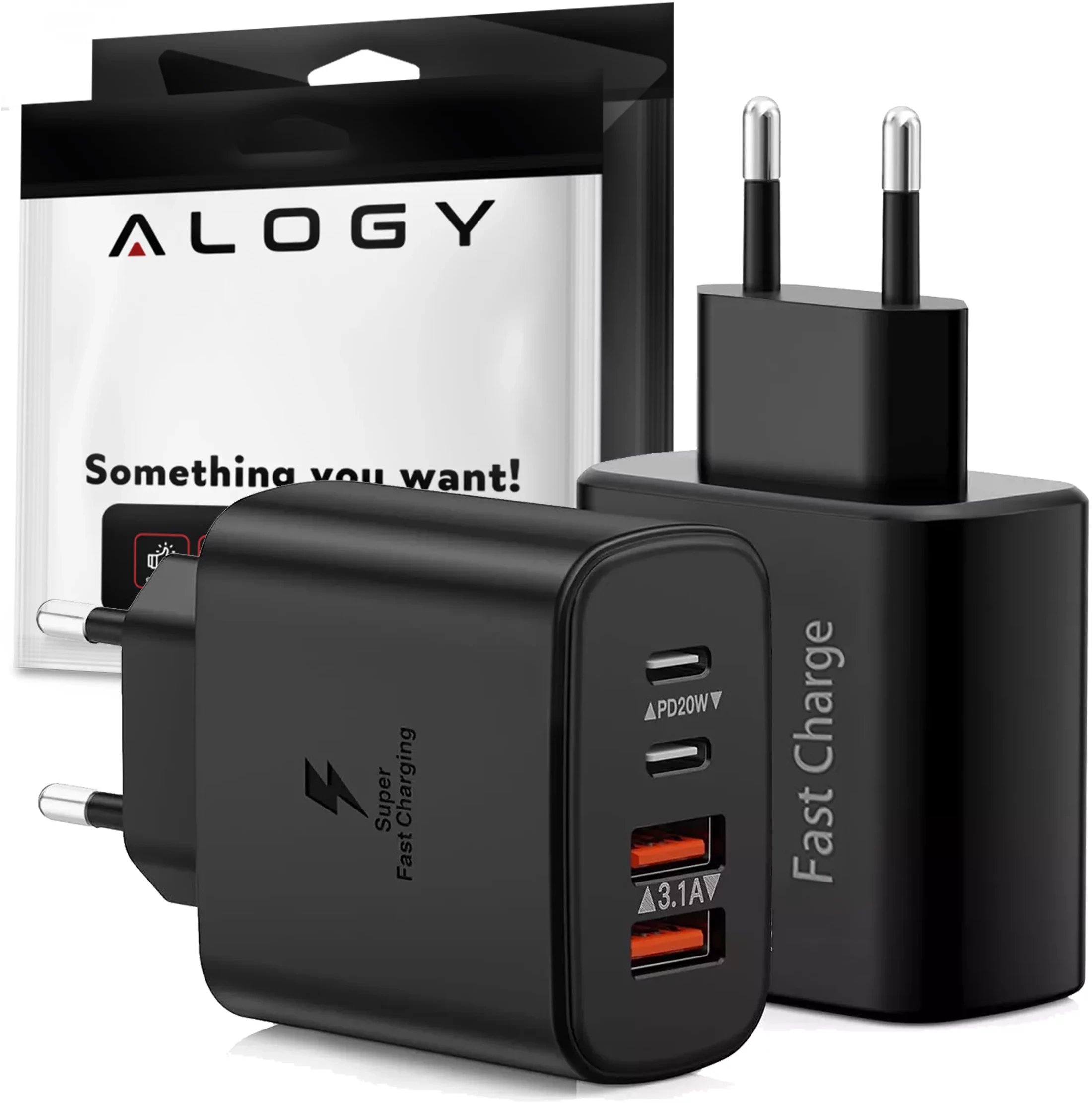 Ładowarka sieciowa 40W 2x USB 2x USB-C Alogy Super Fast Charger Szybkie ładowanie PowerDelivery PD Czarna