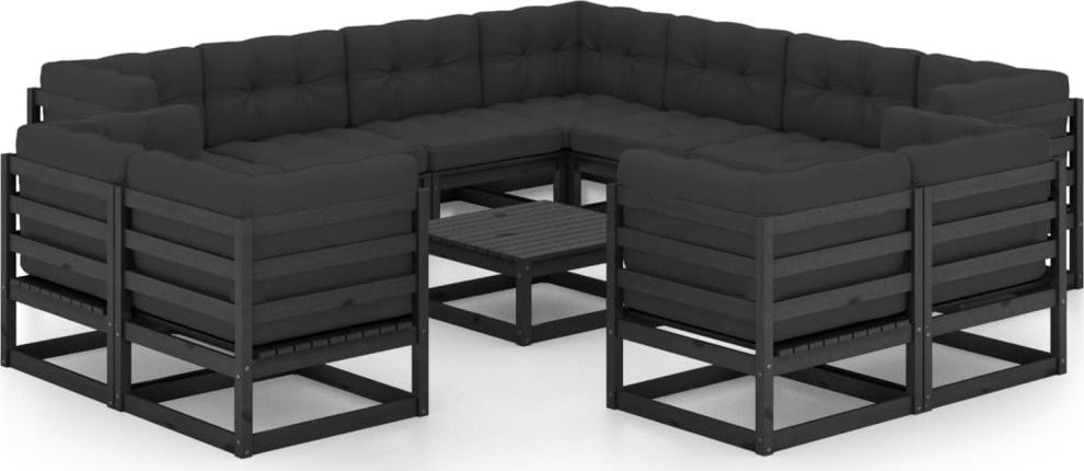 vidaXL 12-cz. zestaw wypoczynkowy do ogrodu, z poduszkami, czarny