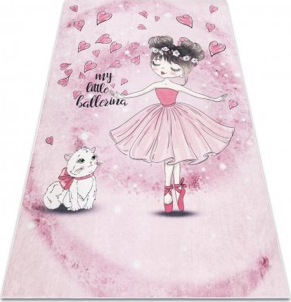 Dywany Łuszczów Dywan do prania BAMBINO 2185 Balerina, kotek dla dzieci, antypoślizgowy - różowy, 140x190 cm