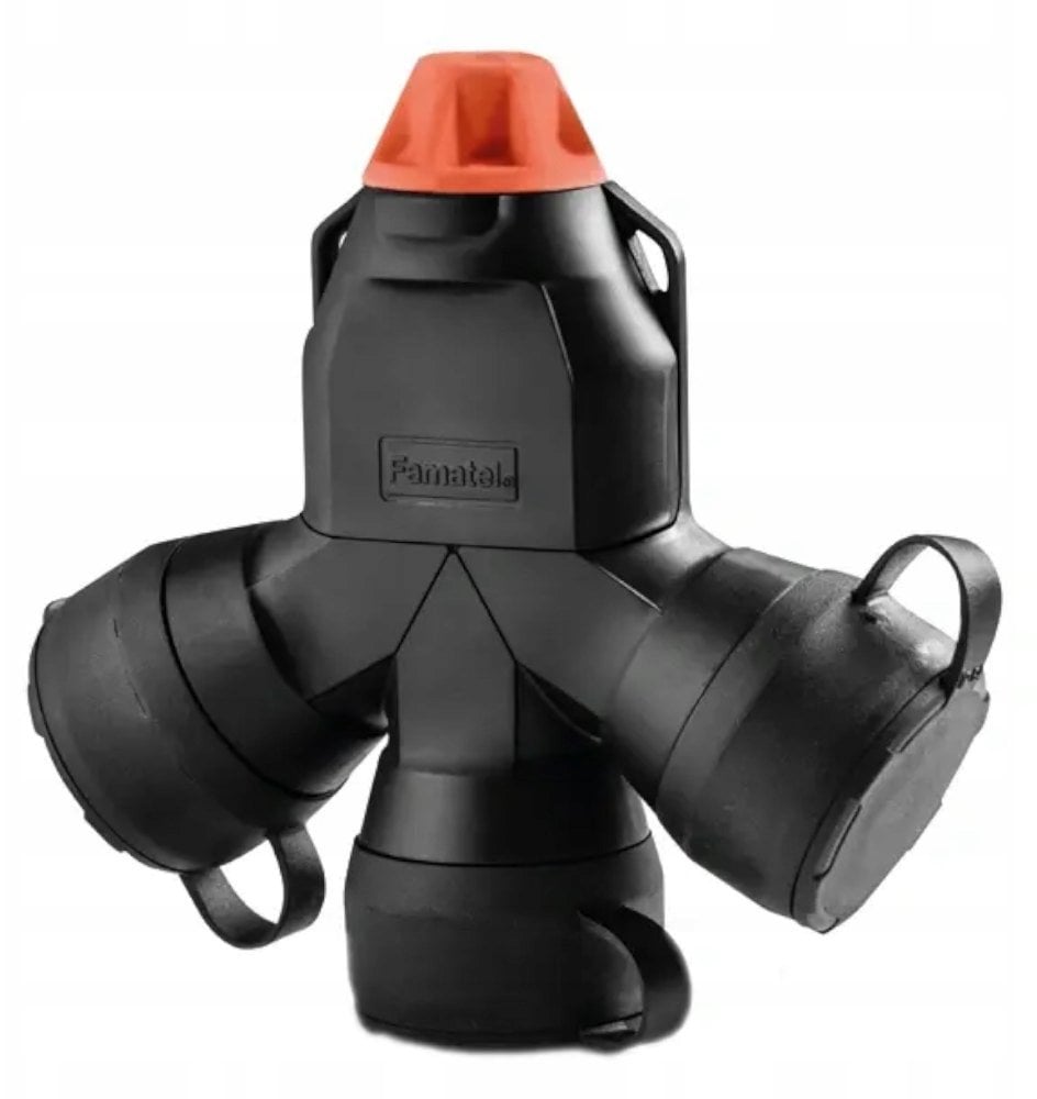 FAMATEL Rozgałęźnik gumowy 3 gniazda trójnik 16A 3P 250V IP54 5P PL/FR – gumowy dławik 187F-5